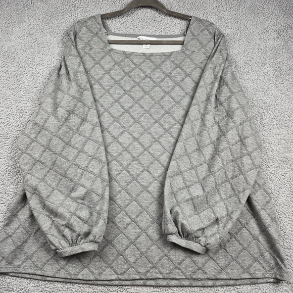 Liz Claiborne Tops - Liz Claiborne Boatneck Gray Windowpane Long Sleeve Shirt Womens Sz 2X
